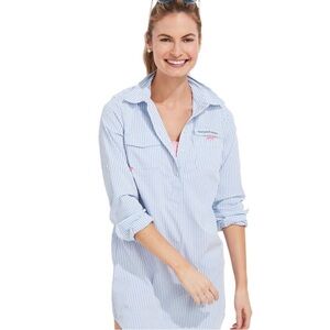 Vineyard Vines Harbor Cover Up Seersucker Shirt Dress | Blue/White Stripe | 10